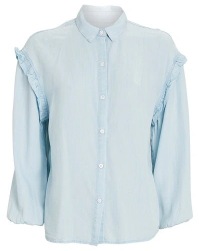 Rails Light Blue Willow Ruffled Chambray Ruffle Sleeve Shirt XS