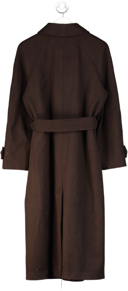 New Look Brown Wool Look Longline Belted Trench Coat UK 12