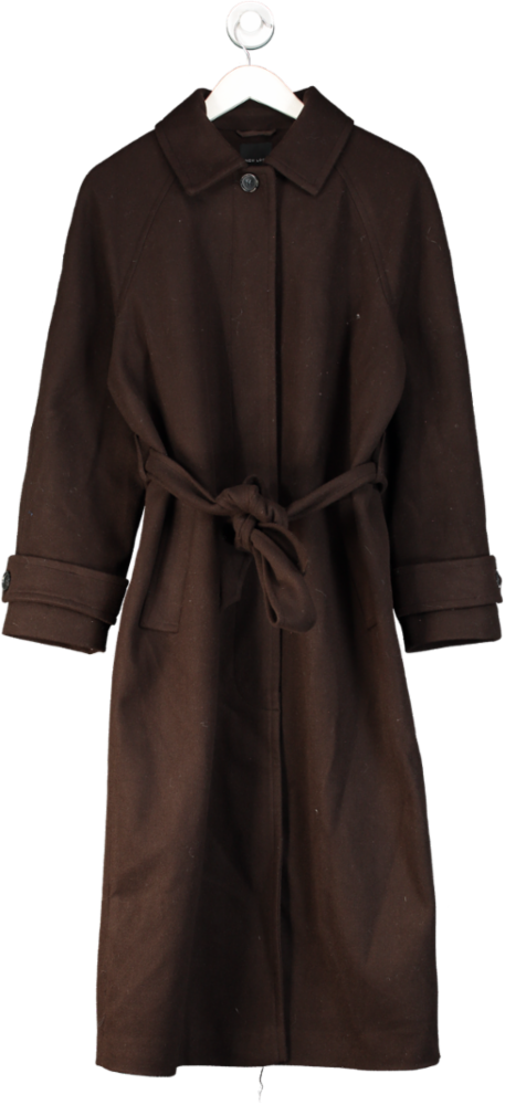 New Look Brown Wool Look Longline Belted Trench Coat UK 12