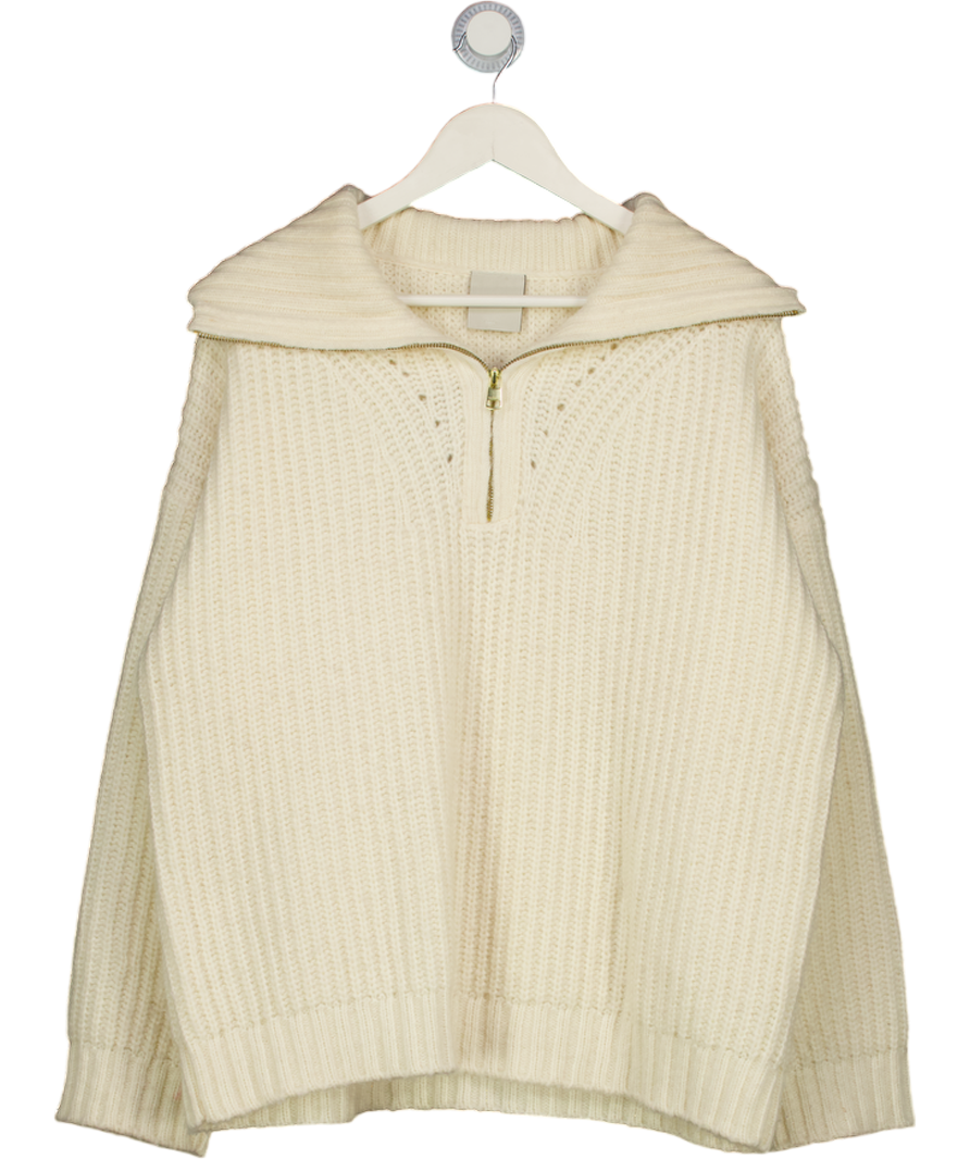 VARLEY Ivory Cream Merino / Cashmere Blend Flora Half-zip Jumper UK M