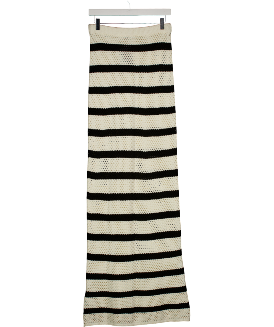 NA-KD Cream / Black Striped Knitted Maxi Skirt UK S