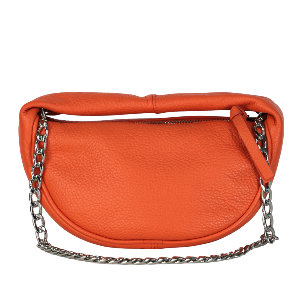 BY FAR Orange Baby Cush Pebbled Leather Top Handle Chain Bag