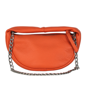 BY FAR Orange Baby Cush Pebbled Leather Top Handle Chain Bag