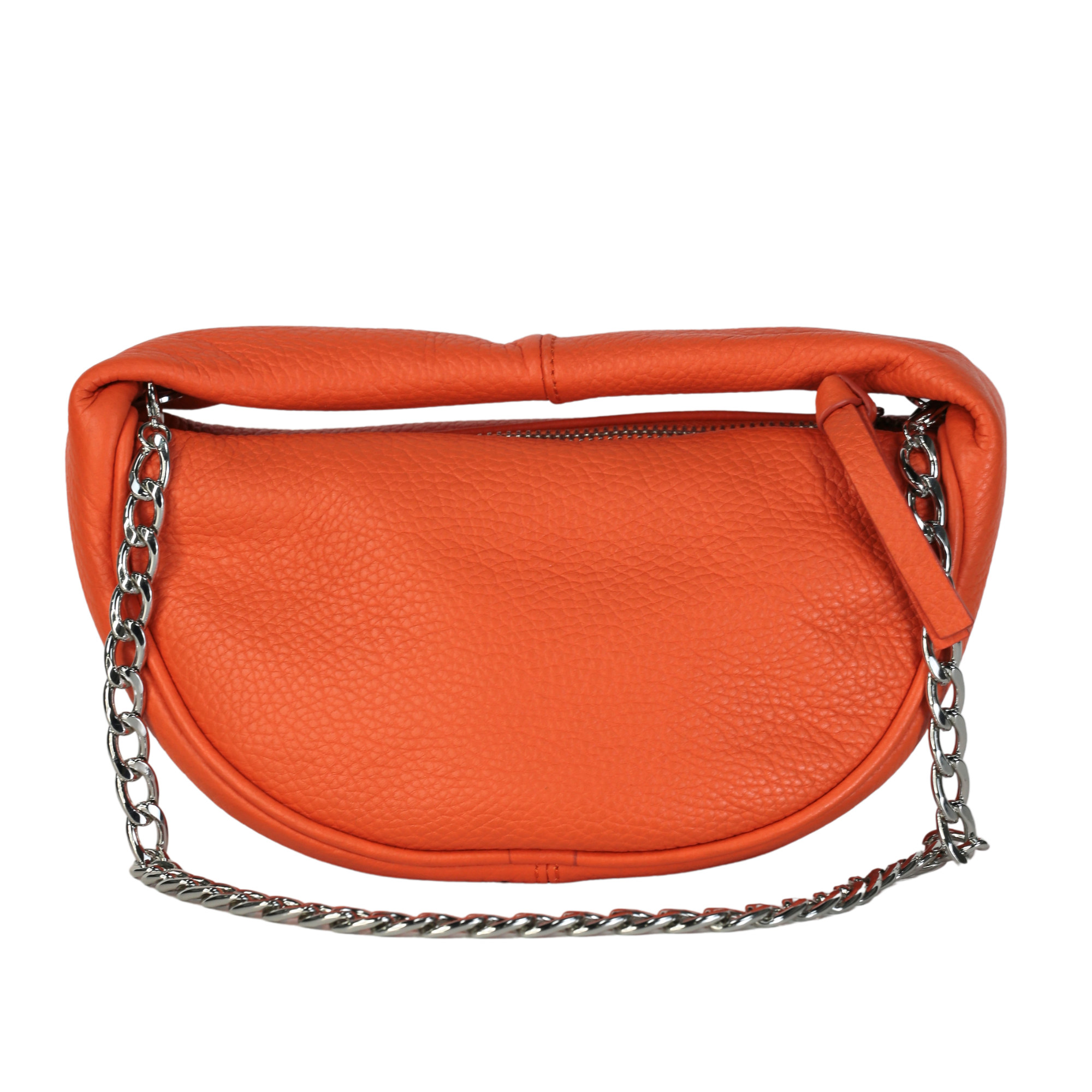 BY FAR Orange Baby Cush Pebbled Leather Top Handle Chain Bag