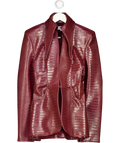 AQUIS Burgundy Red Carmin Sculpted Croc-embossed Faux Leather Jacket UK XS