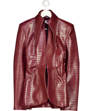 AQUIS Burgundy Red Carmin Sculpted Croc-embossed Faux Leather Jacket UK XS