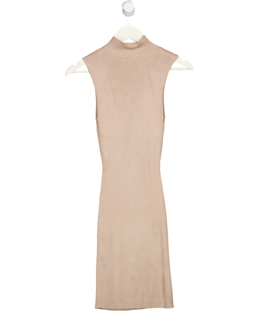 WHITE FOX Beige Ribbed Knit Mini Dress UK XS