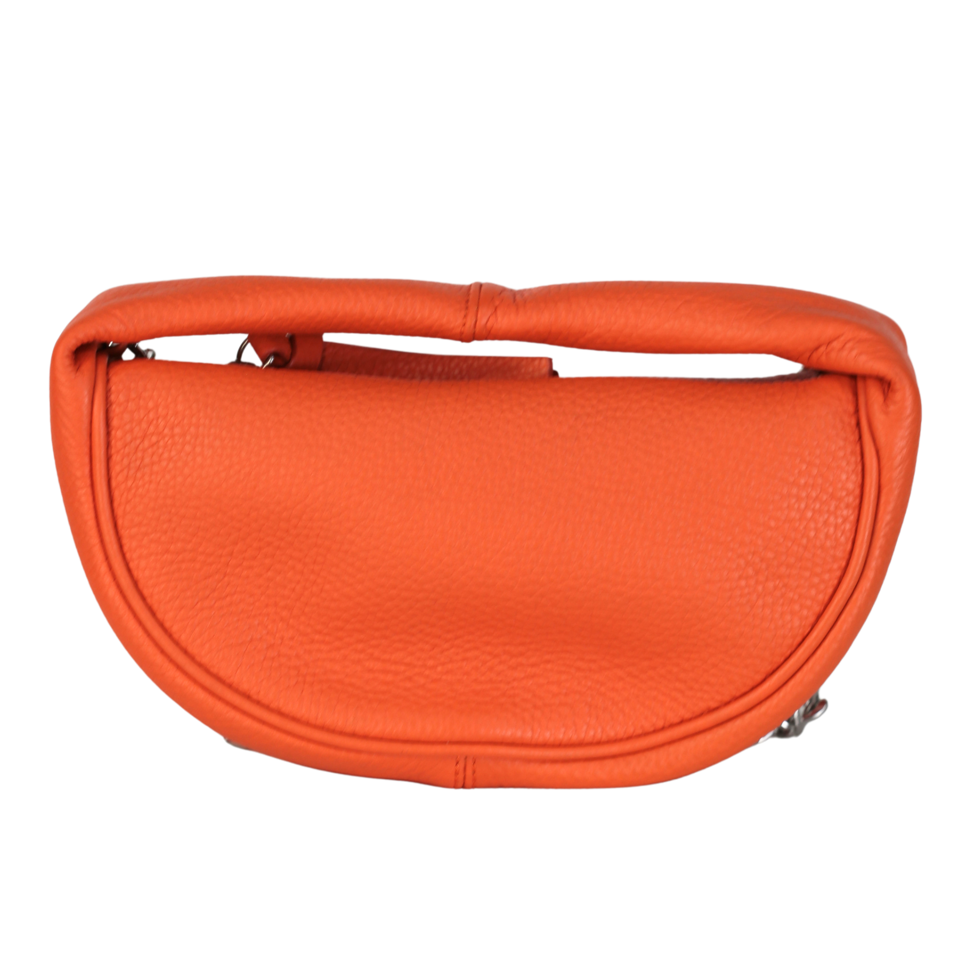 BY FAR Orange Baby Cush Pebbled Leather Top Handle Chain Bag