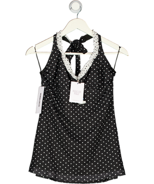 PRINCESS POLLY Black Polka Dot Halter Mini Dress UK 12
