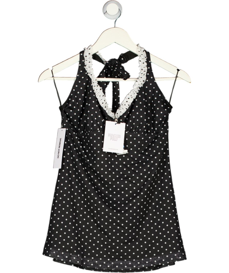 PRINCESS POLLY Black Polka Dot Halter Mini Dress UK 12 – Reliked