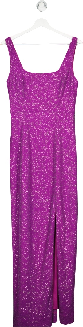 LK BENNETT Violet purple Winter Sequin Embellished Square neck Midi Dress  UK 10