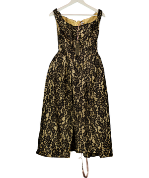 House of CB Charming Black Gold Lace Off Shoulder Midi Gown UK M