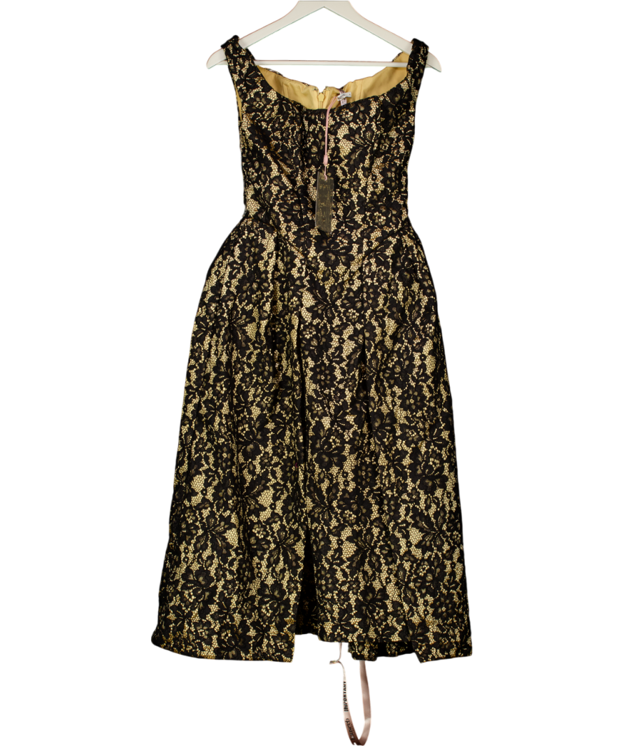 House of CB Charming Black Gold Lace Off Shoulder Midi Gown UK M