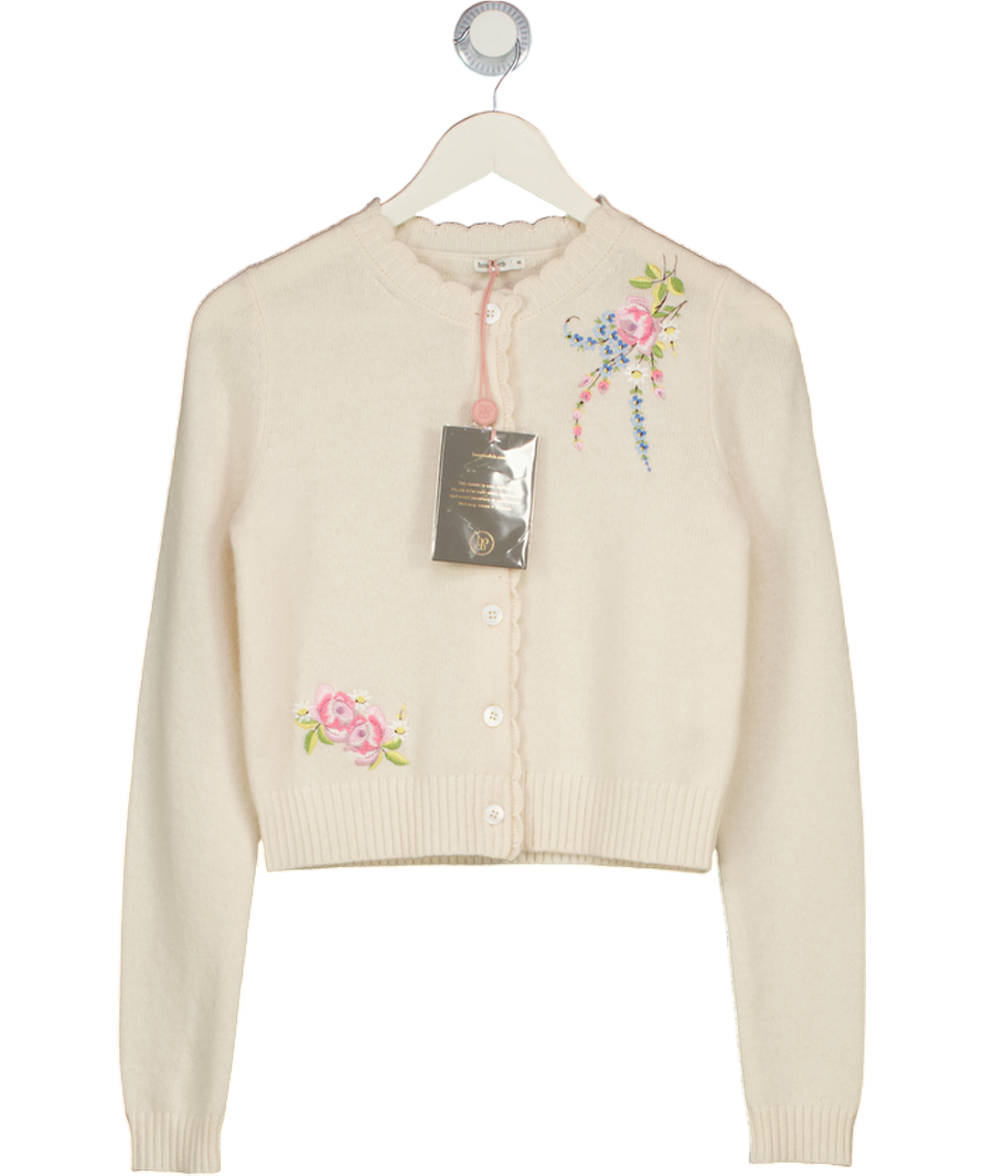 House of CB Anjou Cream Lambswool Floral Embroidered Cardigan UK XS