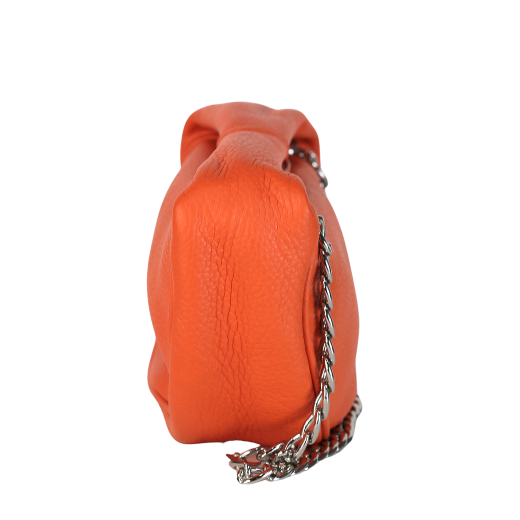 BY FAR Orange Baby Cush Pebbled Leather Top Handle Chain Bag