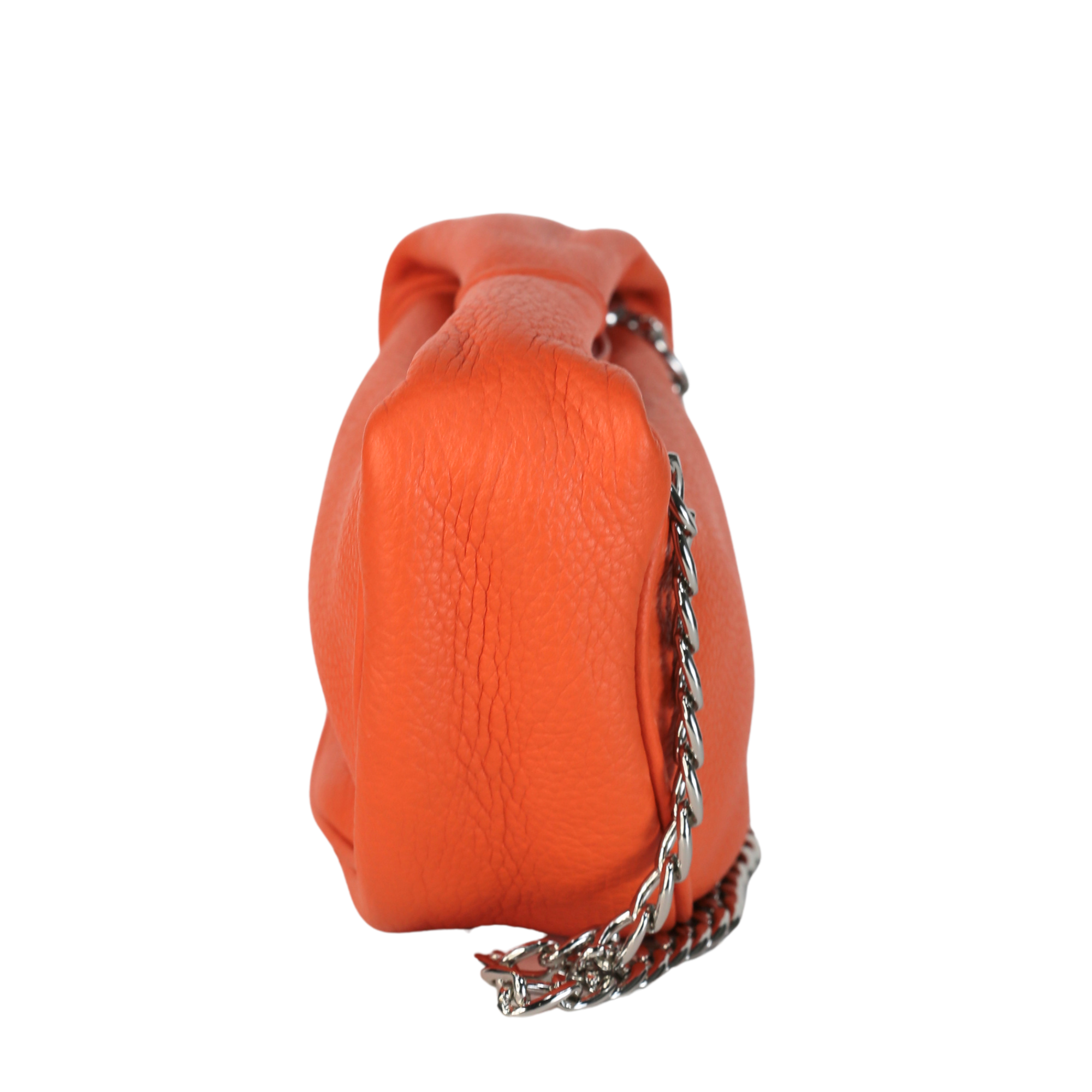 BY FAR Orange Baby Cush Pebbled Leather Top Handle Chain Bag