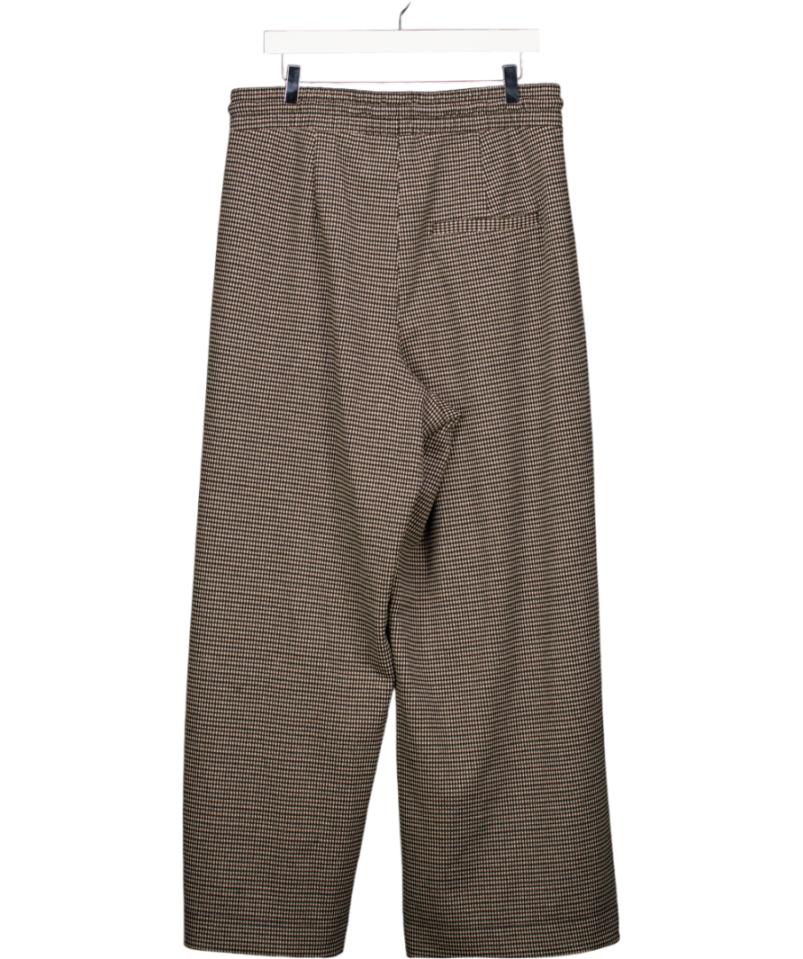 Hush Brown Check Wide Leg Jersey Trousers UK L/XL