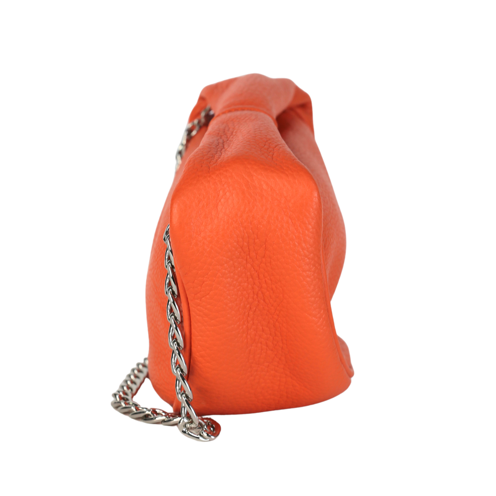 BY FAR Orange Baby Cush Pebbled Leather Top Handle Chain Bag