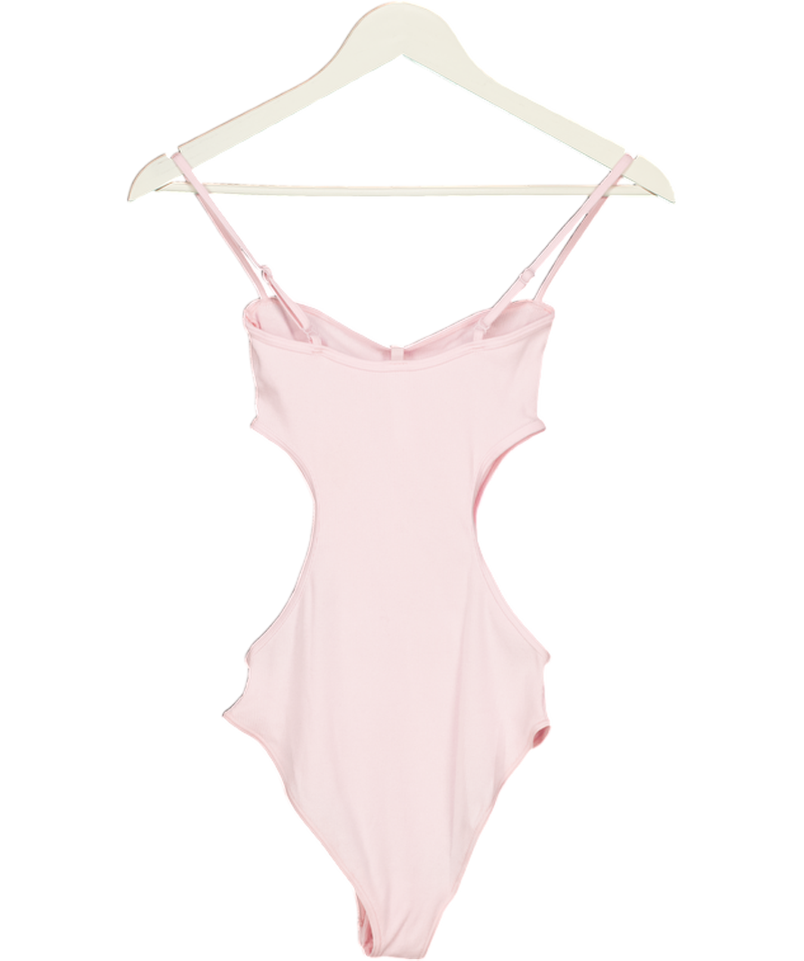 SKIMS Pink Ribbed Cotton Cut Out Bodysuit UK S