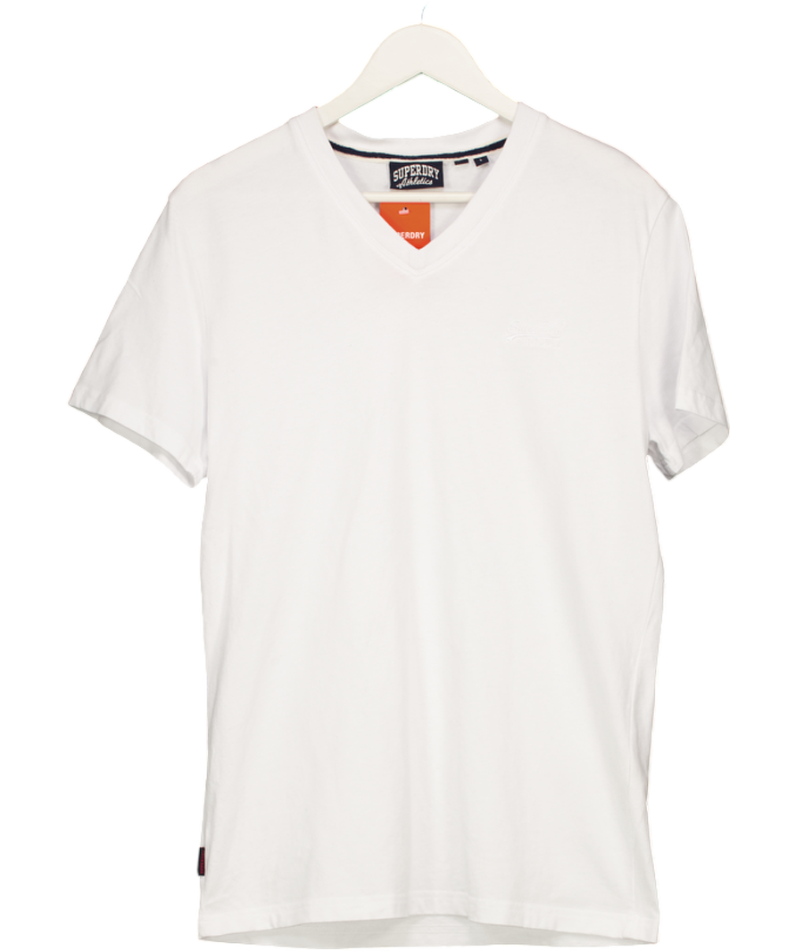 SUPERDRY White V-neck Vintage Logo Emblem UK L