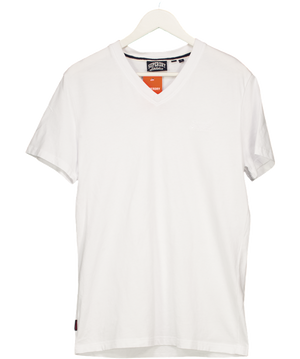 SUPERDRY White V-neck Vintage Logo Emblem UK L