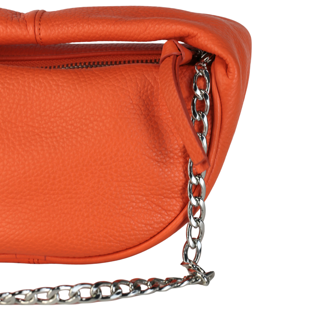BY FAR Orange Baby Cush Pebbled Leather Top Handle Chain Bag
