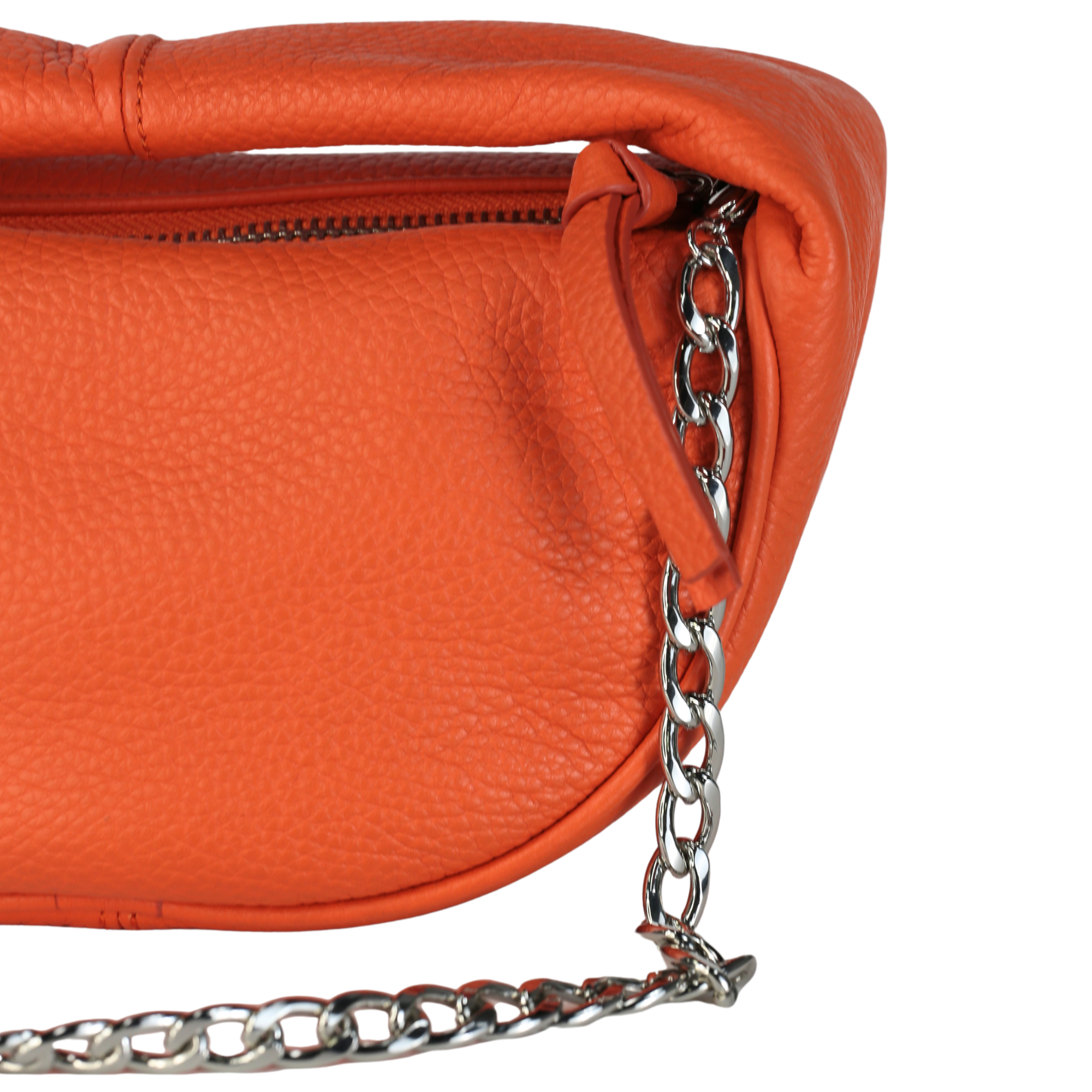 BY FAR Orange Baby Cush Pebbled Leather Top Handle Chain Bag