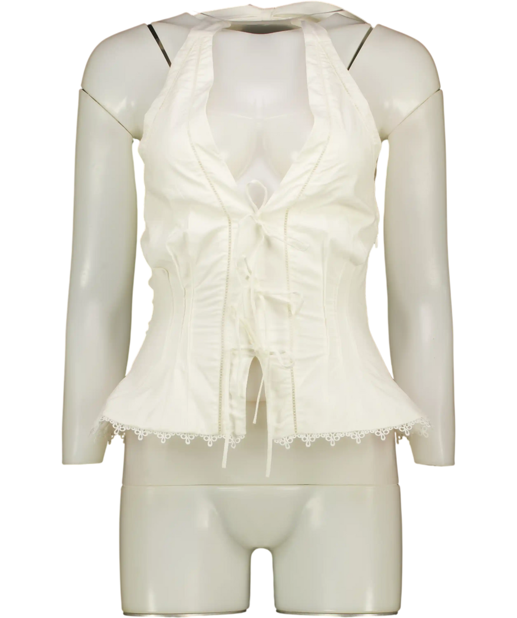 HOUSE OF CB White Elana Stretch Cotton Halter Neck Corset Top UK XS