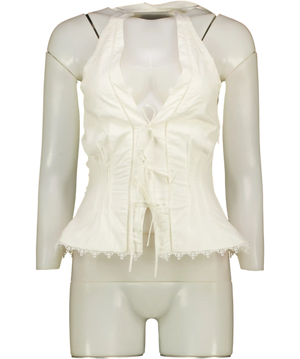 HOUSE OF CB White Elana Stretch Cotton Halter Neck Corset Top UK XS