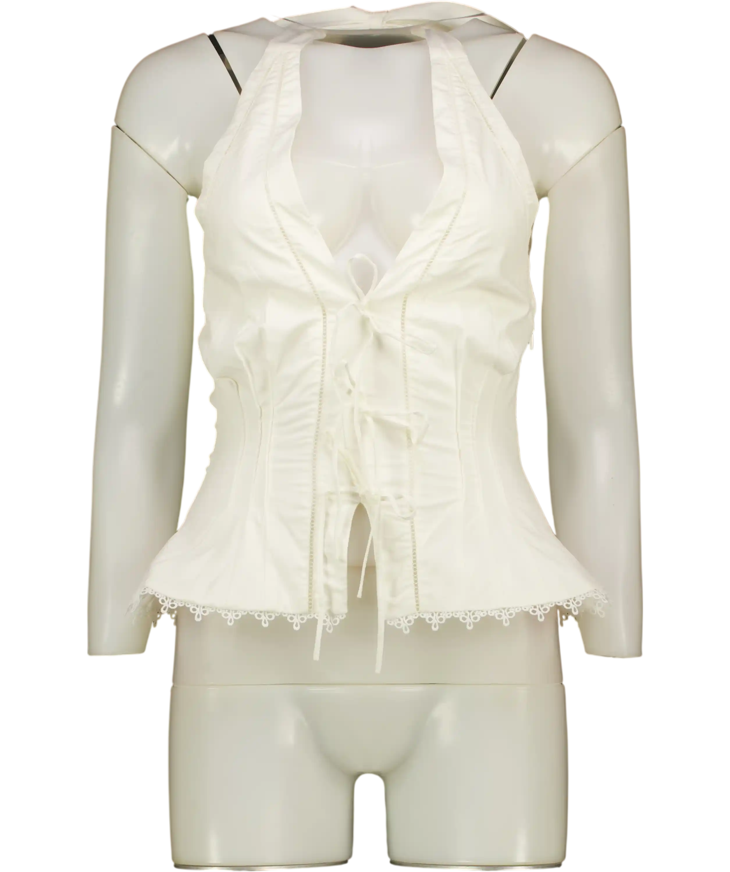 HOUSE OF CB White Elana Stretch Cotton Halter Neck Corset Top UK XS
