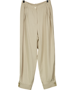 Massimo Dutti Cream Cuffed Pleated Trousers UK 8
