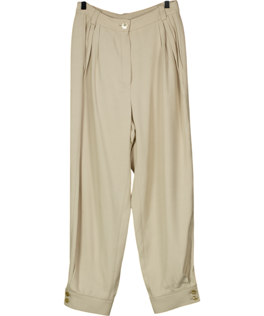 Massimo Dutti Cream Cuffed Pleated Trousers UK 8