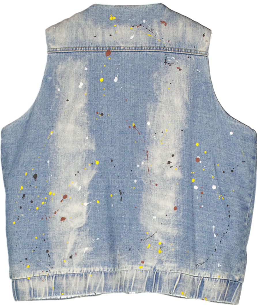 Jaded London Blue Crazy Paint Splatter Denim Utility Vest UK S