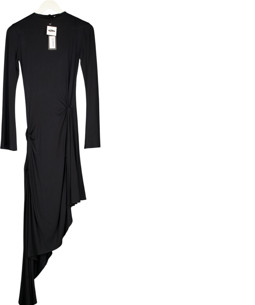 ROMANI BY HYAR JARRAR Black The Noa Bamboo Jersey Draped Midi Dress UK S