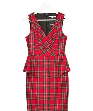 TRINA TURK Red Tartan Peplim Waist Shift Dress Us6 UK M