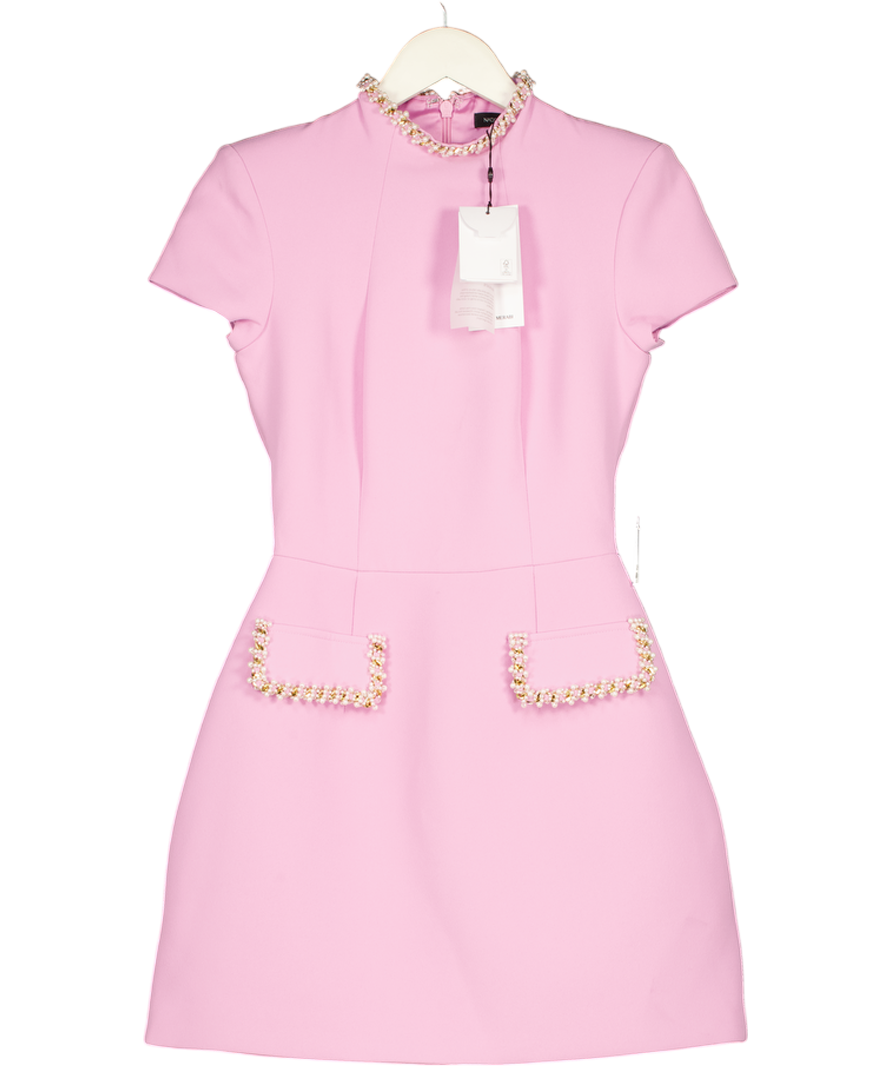 NADINE MERABI Simone Pink Pearl Embellished  Dress UK 6