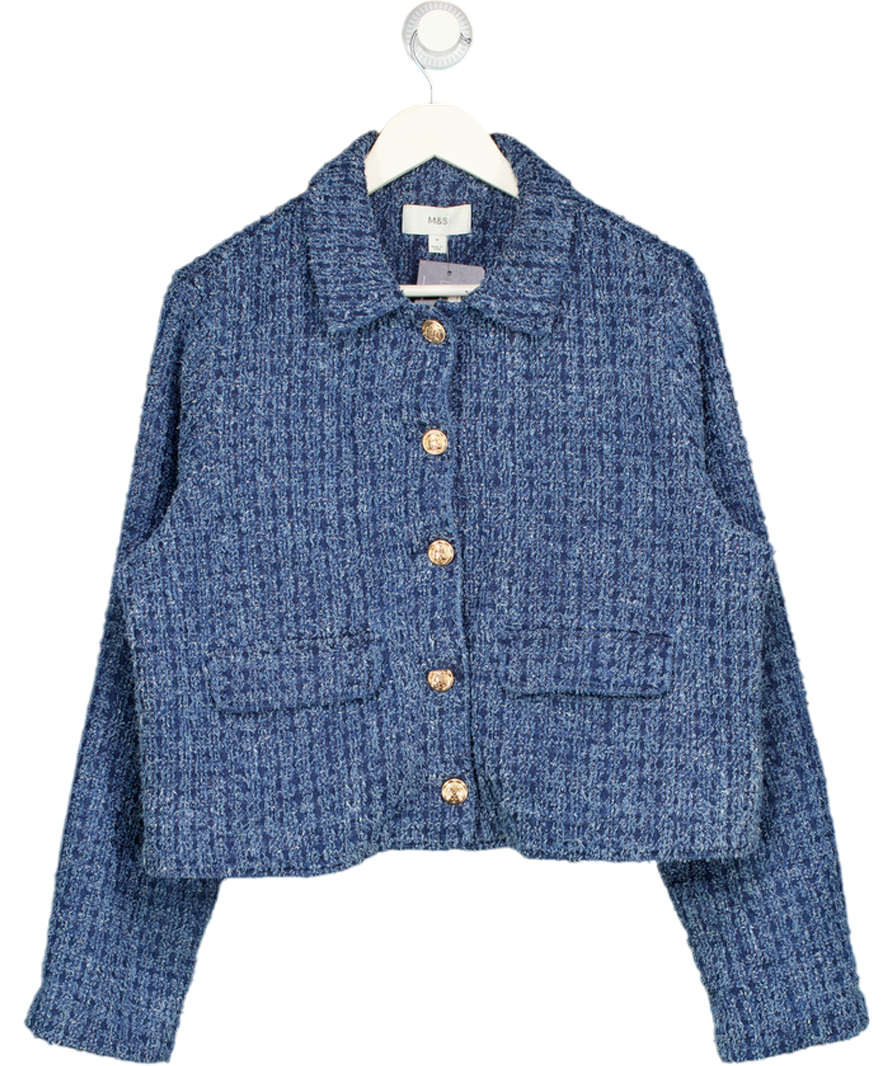 M&S Blue Denim Textured Cropped Jacket UK 16
