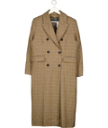 HOLLAND COOPER Double Breasted Long Wool Coat - Brown / Blue Houndstooth UK S