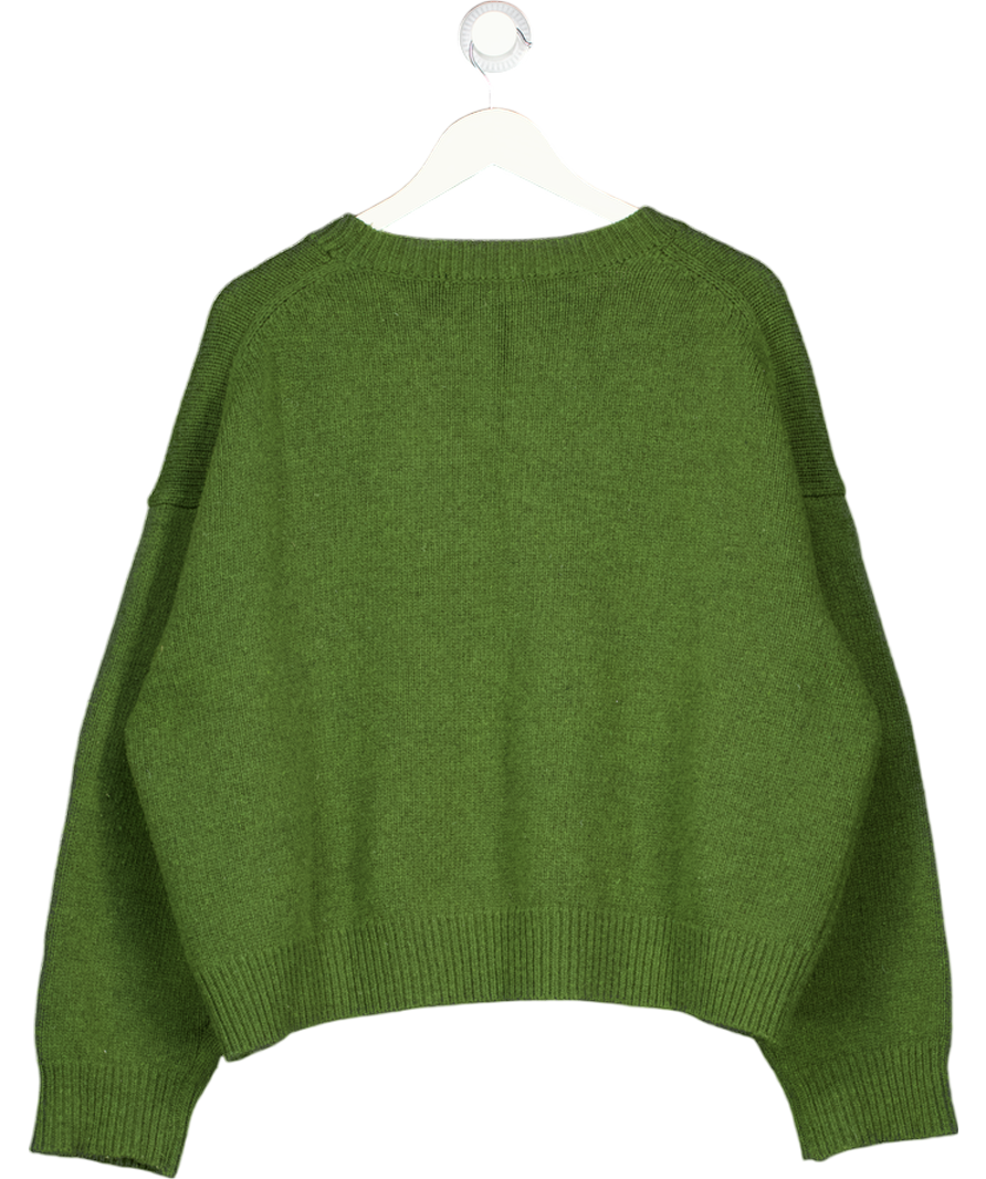 ONE'S TASTE Olive Green Wool Blend V-neck Cardigan One Size