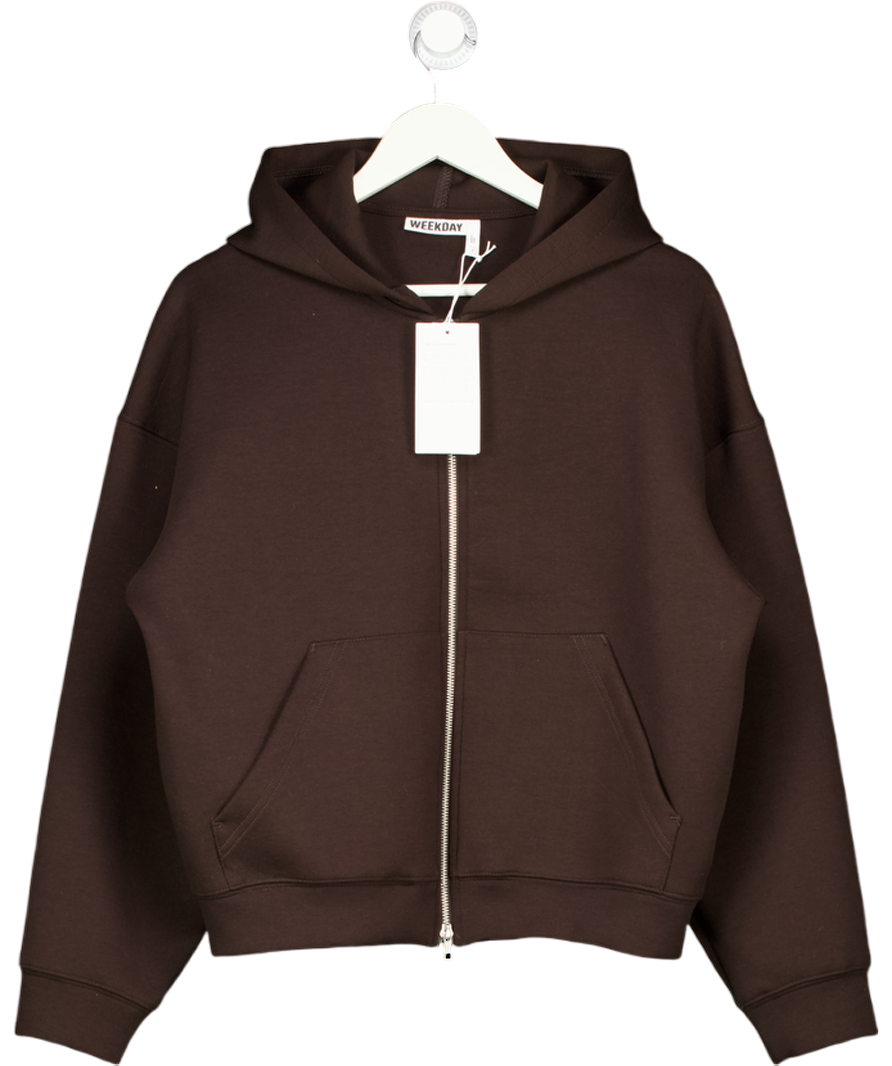 WEEKDAY Chocolate Brown Oversized Scuba Zip-hoodie UK S