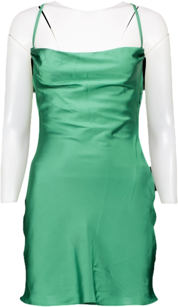 Lovers and Friends Green Boa Mini Cowl Satin Slip Dress UK XS
