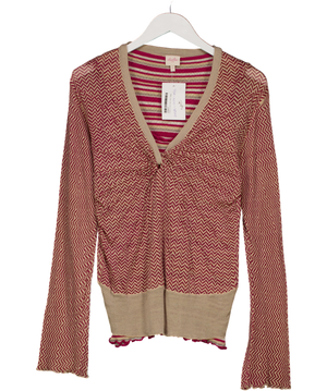 Whistles Pink V-neck Chevron Print Long Sleeve Knit Top UK 12