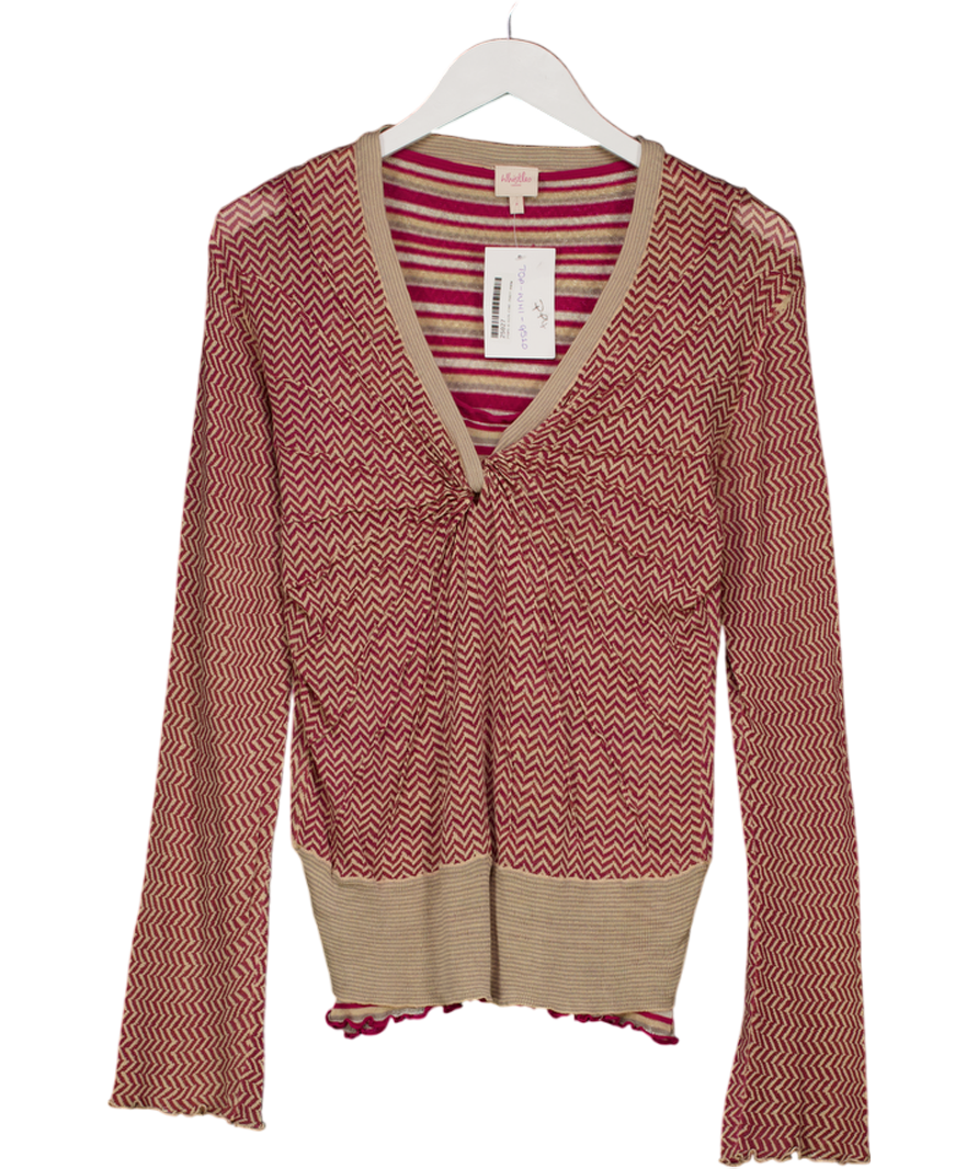 Whistles Pink V-neck Chevron Print Long Sleeve Knit Top UK 12