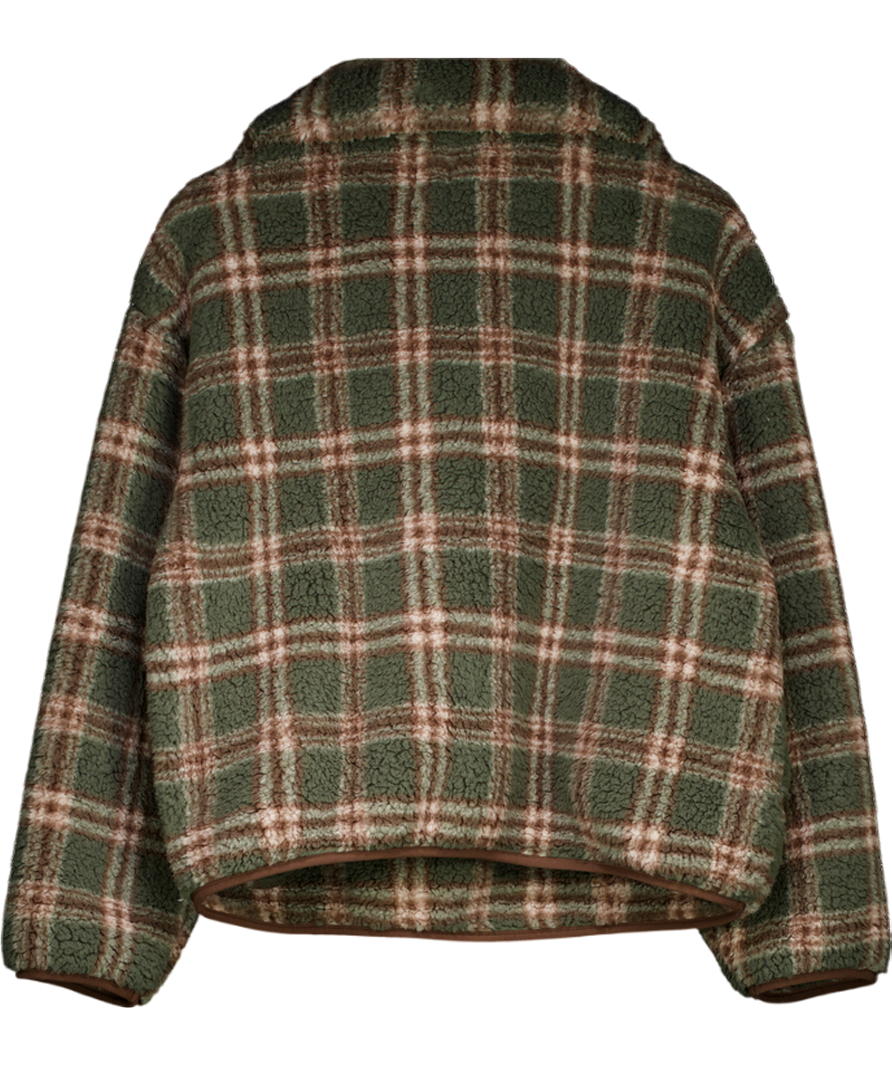 Next Green Check Borg Quarter Zip Fleece UK M