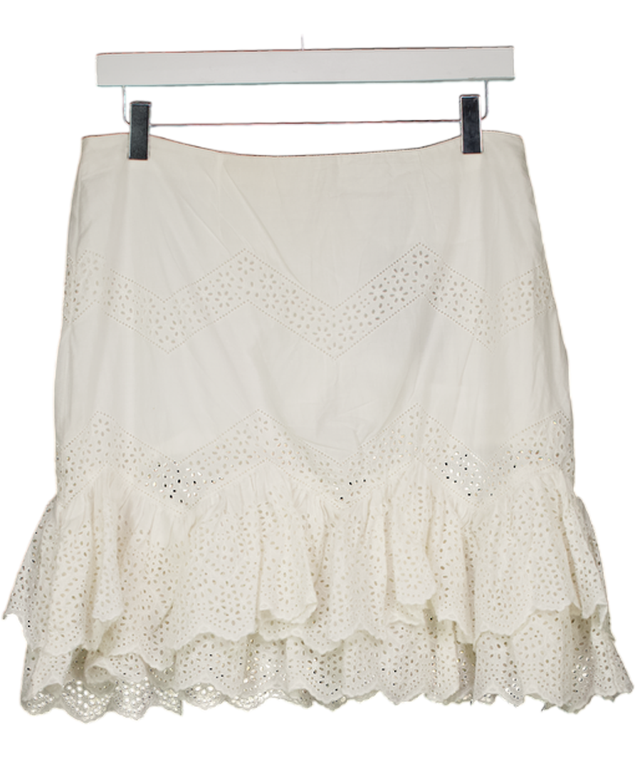 H&M White Broderie Tiered Mini Skirt UK 14