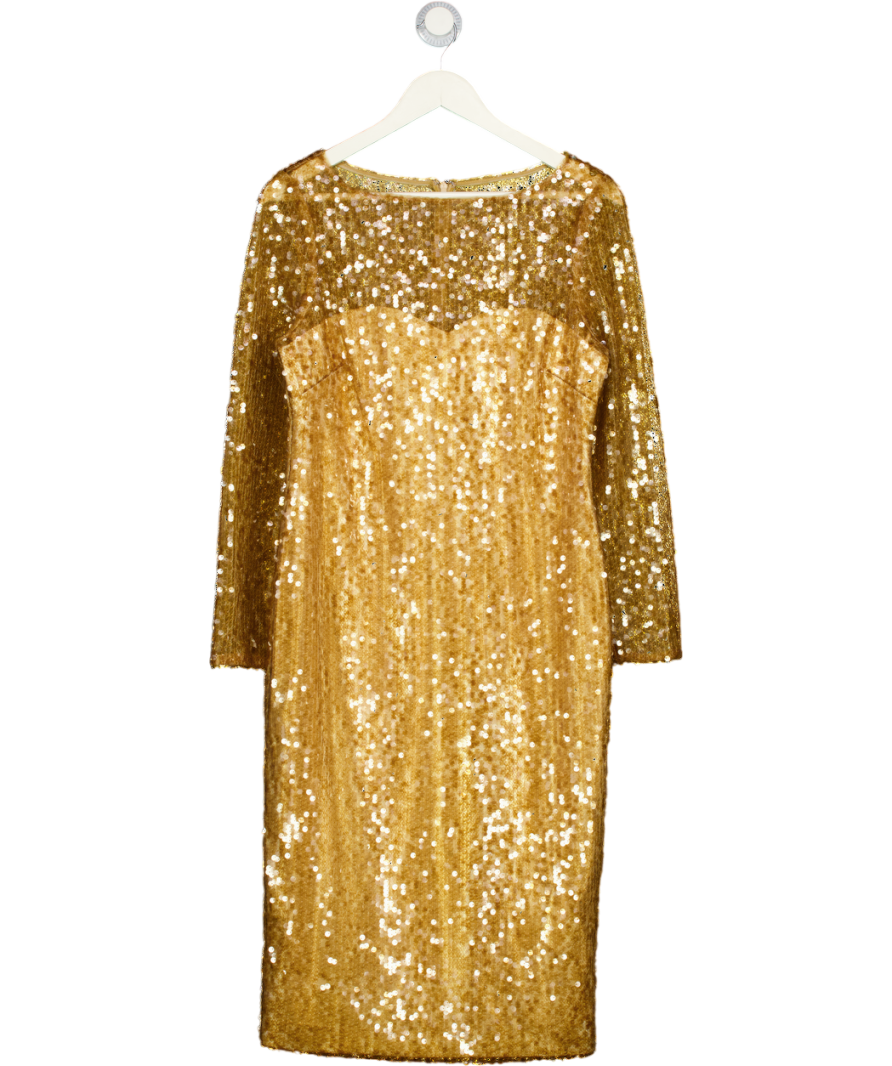 BADGLEY MISCHKA Metallic Gold Sequin Midi Dress UK 10