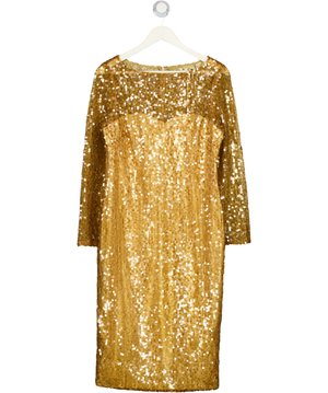 BADGLEY MISCHKA Metallic Gold Sequin Midi Dress UK 10