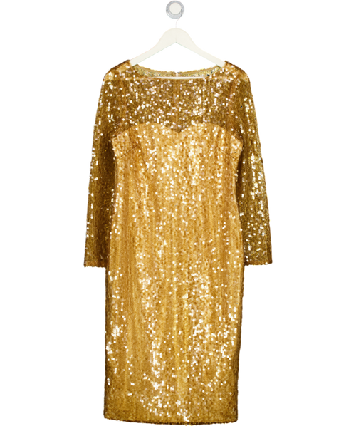 BADGLEY MISCHKA Metallic Gold Sequin Midi Dress UK 10