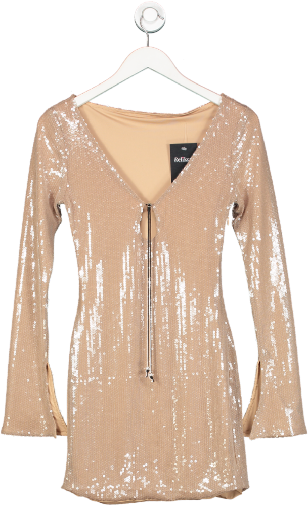 innovare  Nude Aoibhe Sequin Long Sleeve Mini Dress UK S