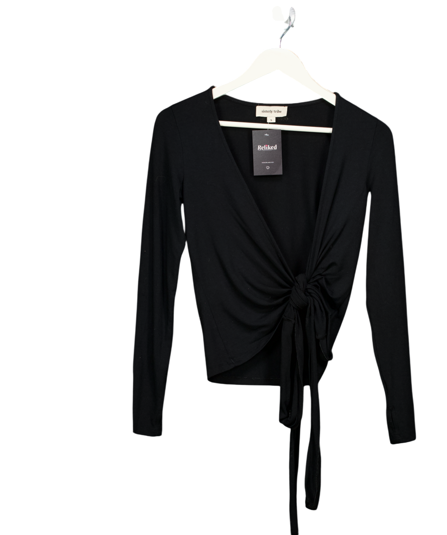 SISTERLY TRIBE Black Soft Ballet Wrap Modal-jersey Top UK S